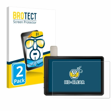 Front side of a product packaging with the brand logo BROTECT. Next to it is the device Garmin Tread Overland Edition 8