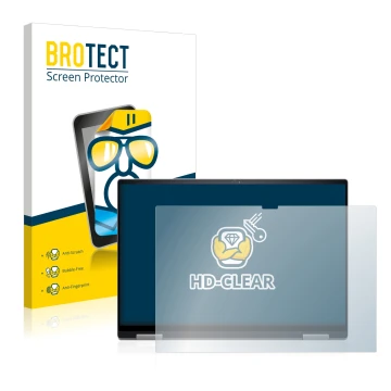 Front side of a product packaging with the brand logo BROTECT. Next to it is the device Dell Inspiron 16 7620 2-in-1 shown wit