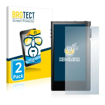 Front side of a product packaging with the brand logo BROTECT. Next to it is the device Astell&Kern Kann Max shown with the co