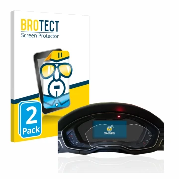 Front side of a product packaging with the brand logo BROTECT. Next to it is the device Audi A4 B9 2017 Virtual Cockpit shown 