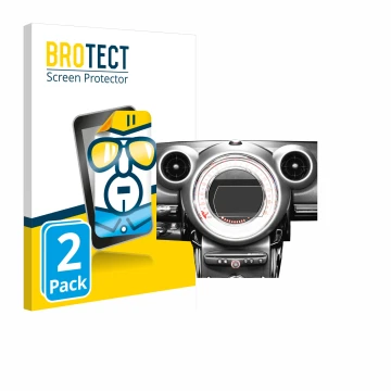 Front side of a product packaging with the brand logo BROTECT. Next to it is the device Mini Countryman R60 2010-2016 Infotain