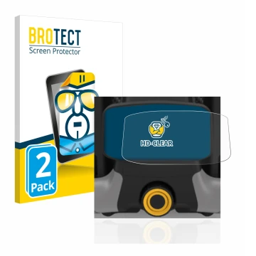 Front side of a product packaging with the brand logo BROTECT. Next to it is the device PowaKaddy CT8 shown with the correspon