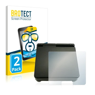 Front side of a product packaging with the brand logo BROTECT. Next to it is the device Nintendo Gameboy Advance SP (housing) 
