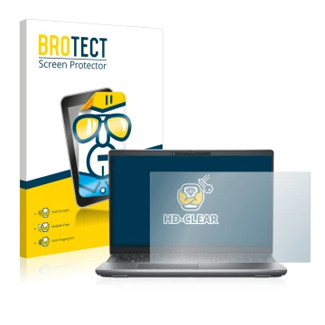 Front side of a product packaging with the brand logo BROTECT. Next to it is the device Dell Latitude 5531 shown with the corr