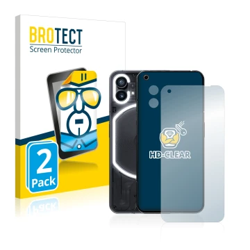 Front side of a product packaging with the brand logo BROTECT. Next to it is the device Nothing Phone (1) (Front+Camera) shown