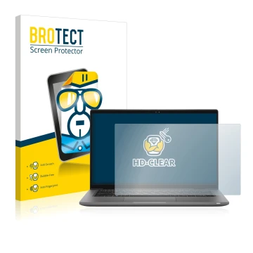 Front side of a product packaging with the brand logo BROTECT. Next to it is the device Dell Latitude 14 7430 shown with the c