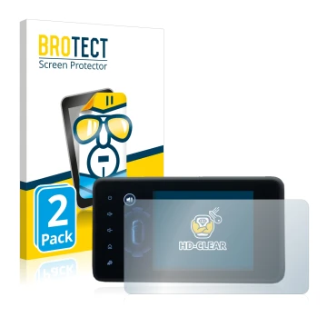 Front side of a product packaging with the brand logo BROTECT. Next to it is the device Dacia Jogger 2022 Media Display 8