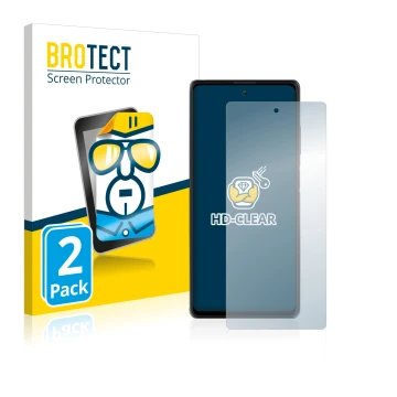 Front side of a product packaging with the brand logo BROTECT. Next to it is the device Blackview A100 shown with the correspo