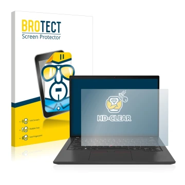 Front side of a product packaging with the brand logo BROTECT. Next to it is the device Lenovo ThinkPad T14 Gen 3 shown with t