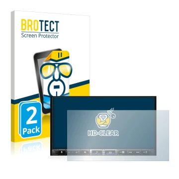 Front side of a product packaging with the brand logo BROTECT. Next to it is the device Alpine iLX-705D shown with the corresp