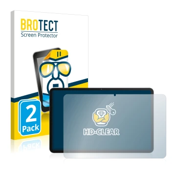 Front side of a product packaging with the brand logo BROTECT. Next to it is the device Honor Pad 8 shown with the correspondi