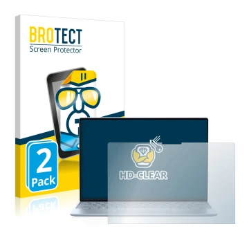 Front side of a product packaging with the brand logo BROTECT. Next to it is the device Dell XPS 13 9315 Touch shown with the 