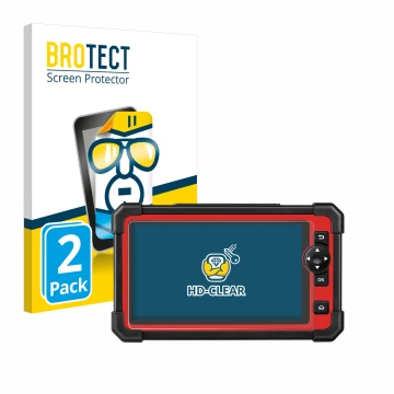 Front side of a product packaging with the brand logo BROTECT. Next to it is the device Launch X-431 CRP919E shown with the co