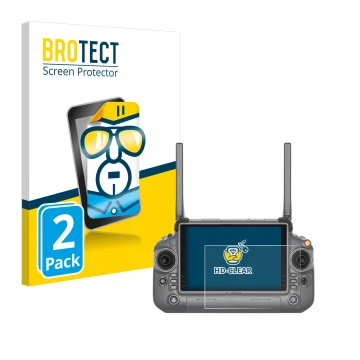 Front side of a product packaging with the brand logo BROTECT. Next to it is the device DJI RC Plus shown with the correspondi
