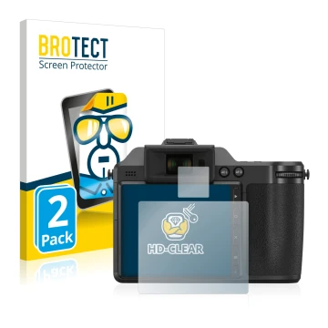 Front side of a product packaging with the brand logo BROTECT. Next to it is the device Hasselblad X2D 100C shown with the cor