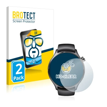 Front side of a product packaging with the brand logo BROTECT. Next to it is the device Xiaomi Watch S1 Pro shown with the cor