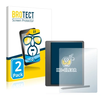 Front side of a product packaging with the brand logo BROTECT. Next to it is the device Amazon Kindle Scribe shown with the co