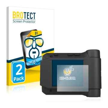 Front side of a product packaging with the brand logo BROTECT. Next to it is the device Swissphone s.Quad X35 shown with the c