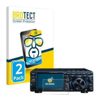 Front side of a product packaging with the brand logo BROTECT. Next to it is the device Yaesu FT-710 shown with the correspond