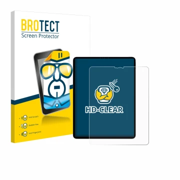 Front side of a product packaging with the brand logo BROTECT. Next to it is the device Apple iPad Pro 12.9