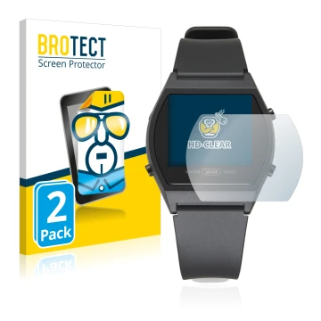 Front side of a product packaging with the brand logo BROTECT. Next to it is the device Casio LW-204-1BEF shown with the corre