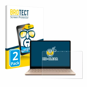 Front side of a product packaging with the brand logo BROTECT. Next to it is the device Microsoft Surface Laptop Go 2 Business