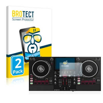 Front side of a product packaging with the brand logo BROTECT. Next to it is the device Numark Mixstream Pro shown with the co