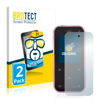 Front side of a product packaging with the brand logo BROTECT. Next to it is the device Vtech Kidizoom Snap Touch shown with t