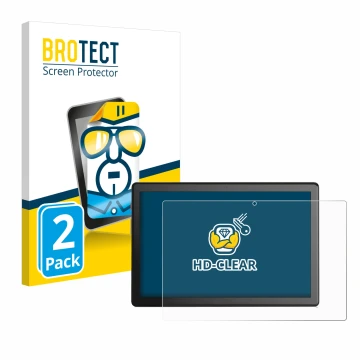 Front side of a product packaging with the brand logo BROTECT. Next to it is the device emporia TAB 1 10.1