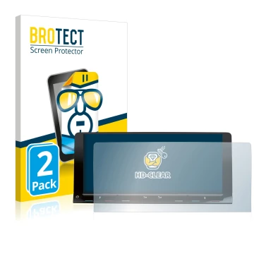 Front side of a product packaging with the brand logo BROTECT. Next to it is the device Volkswagen T7 Multivan Life Discover M