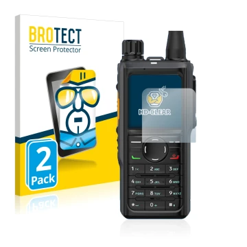 Front side of a product packaging with the brand logo BROTECT. Next to it is the device Hytera HP 685 shown with the correspon