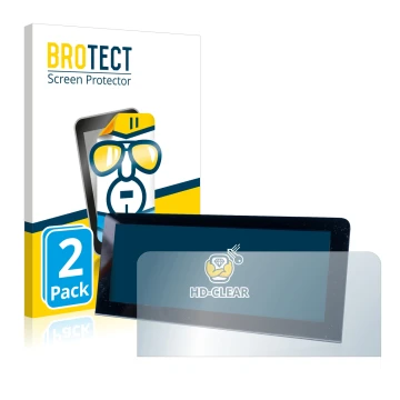 Front side of a product packaging with the brand logo BROTECT. Next to it is the device MG 4 shown with the corresponding scre