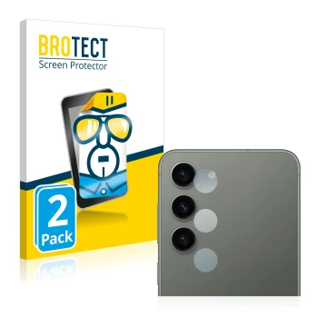 Front side of a product packaging with the brand logo BROTECT. Next to it is the device Samsung Galaxy S23 Plus (ONLY Camera L