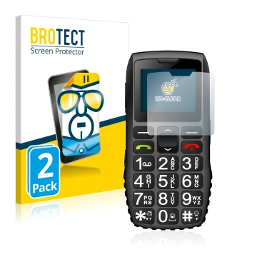 Front side of a product packaging with the brand logo BROTECT. Next to it is the device artfone C1 + shown with the correspond