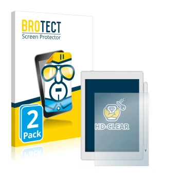 Front side of a product packaging with the brand logo BROTECT. Next to it is the device Boox Nova Air 2 shown with the corresp