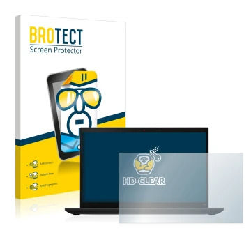 Front side of a product packaging with the brand logo BROTECT. Next to it is the device Lenovo ThinkPad L15 Gen 3 shown with t