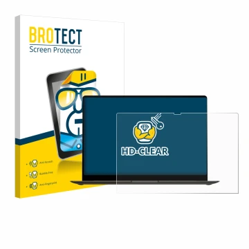 Front side of a product packaging with the brand logo BROTECT. Next to it is the device Samsung Galaxy Book3 Pro 16