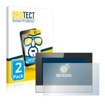 Front side of a product packaging with the brand logo BROTECT. Next to it is the device Hikvision DS-KH6320-WTE2 (indoor stati