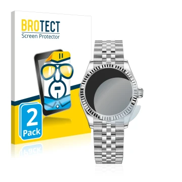 Front side of a product packaging with the brand logo BROTECT. Next to it is the device Rolex Datejust 31 shown with the corre