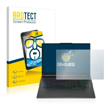 Front side of a product packaging with the brand logo BROTECT. Next to it is the device Lenovo Legion Pro 7 16