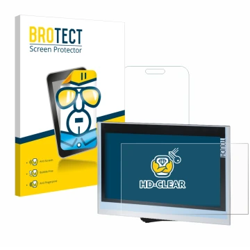 Front side of a product packaging with the brand logo BROTECT. Next to it is the device Siemens Simatic HMI TP1900 Comfort sho