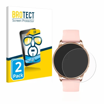 Front side of a product packaging with the brand logo BROTECT. Next to it is the device Levowatch F2 shown with the correspond