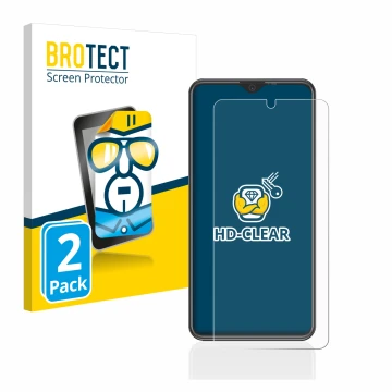 Front side of a product packaging with the brand logo BROTECT. Next to it is the device Beafon M6s premium shown with the corr