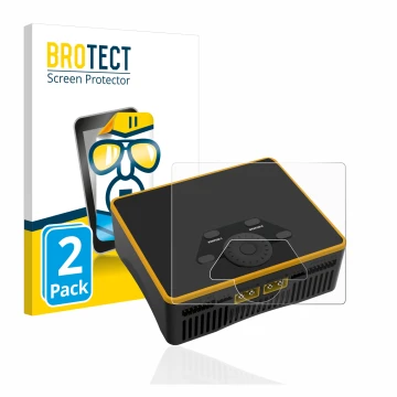 Front side of a product packaging with the brand logo BROTECT. Next to it is the device Junsi iCharger DX6 shown with the corr