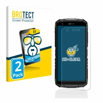 Front side of a product packaging with the brand logo BROTECT. Next to it is the device Doogee S41 Pro shown with the correspo
