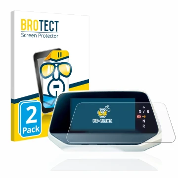 Front side of a product packaging with the brand logo BROTECT. Next to it is the device Volkswagen ID.5 Digitalcockpit shown w