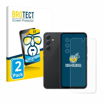 Front side of a product packaging with the brand logo BROTECT. Next to it is the device Samsung Galaxy A54 5G (Front+Camera) s