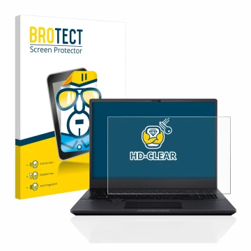 Front side of a product packaging with the brand logo BROTECT. Next to it is the device ASUS ProArt StudioBook 16 OLED shown w