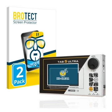 Front side of a product packaging with the brand logo BROTECT. Next to it is the device Rover TAB 5 ULTRA shown with the corre