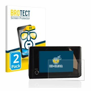 Front side of a product packaging with the brand logo BROTECT. Next to it is the device Toyota C-HR 2023 Infotainment shown wi